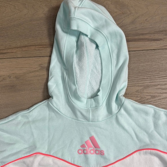 Adidas Women’s Color Block Blue and Pink Cropped Hoodie - Picture 4 of 14